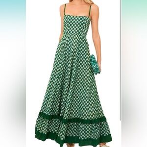 Green and white checkered tank top maxi dress
